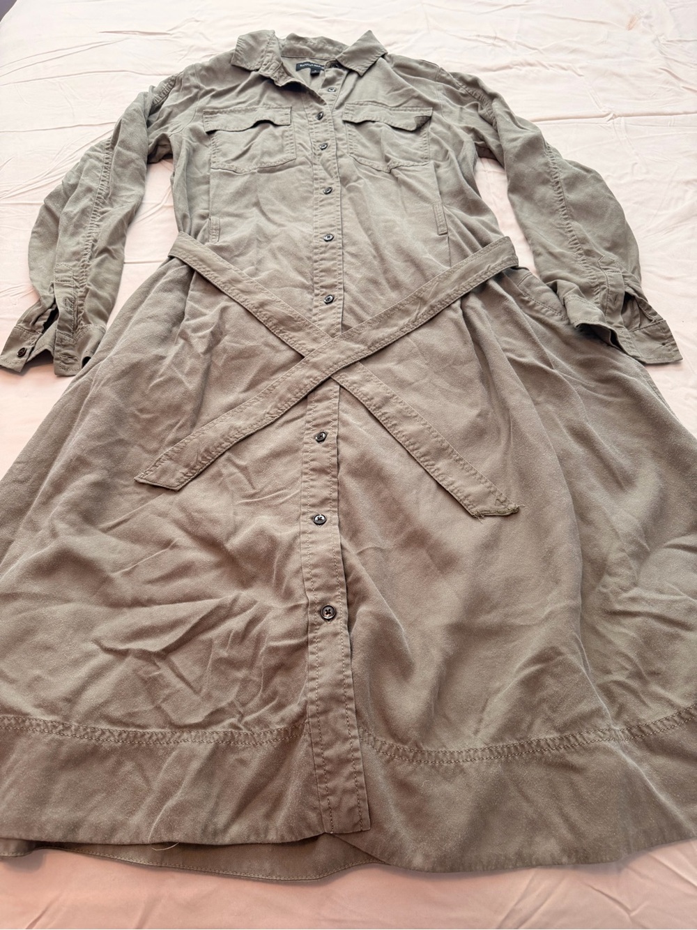 Banana Republic Olive-Green Long Sleeve Button-Front Shirt Dress